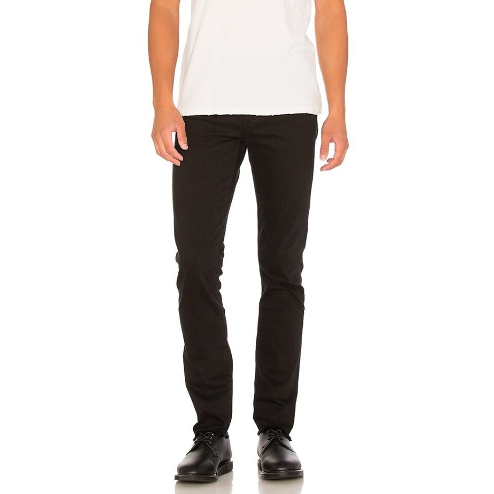 AGOLDE Mens Super Skinny Jeans Size 31 X 32 Black Distressed Hem Button Fly